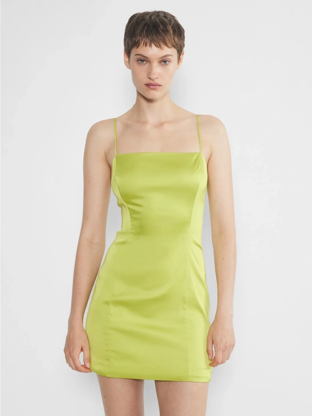 L.A Hearts|PacSun Green Satin Slip Mini Dress with Spaghetti Straps (small tears